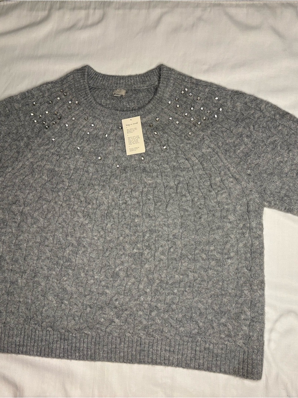 A New Day Bead-Embellished Cable Crewneck Sweater - Gray 3X